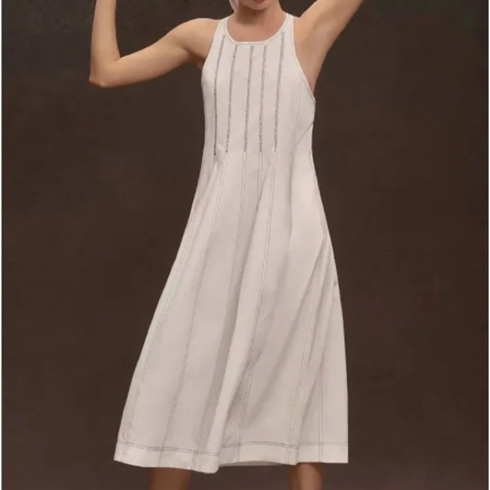 Daily Practice Anthro. Racerback Midi Dress M White Lagenlook Coastal Relaxed